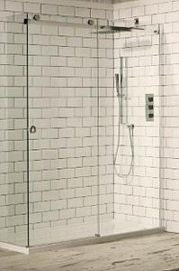 Frontline Aquaglass Sphere Sliding Shower Door With Chrome Cut-out Handle. Crafted With Innovative Sliding Top Panel. Manufactured From 8mm Frameless Toughened Glass, With Clear Glass Profiles. W1200mm. Height Of Enclosure: 2000mm. This Shower Door Is Reversible. (f01563)