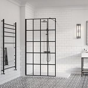 Drench Frame Lite Fixed Panel 1000x2100mm Clear Glass - Matt Black