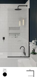 Showerlab VIEW 16 FIXED BATH SCREEN 800x1500 BESPOKE- Made to Measure sizes Clear Glass , Right Hand , Open OUT , Matt Black