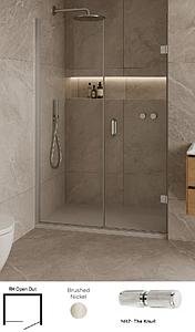 Showerlab View 03 Enclosures Door + Inline Panel Standard - Fixed Sizes Only 870-884mmx2000mm , Right Hand , Open OUT , NH7 - The Knurl , Brushed Nickel