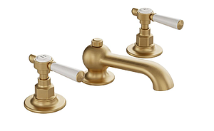 Booth & Co. 3 Hole Basin Mixer With Pop-up Waste Brushed Brass & Crackled White